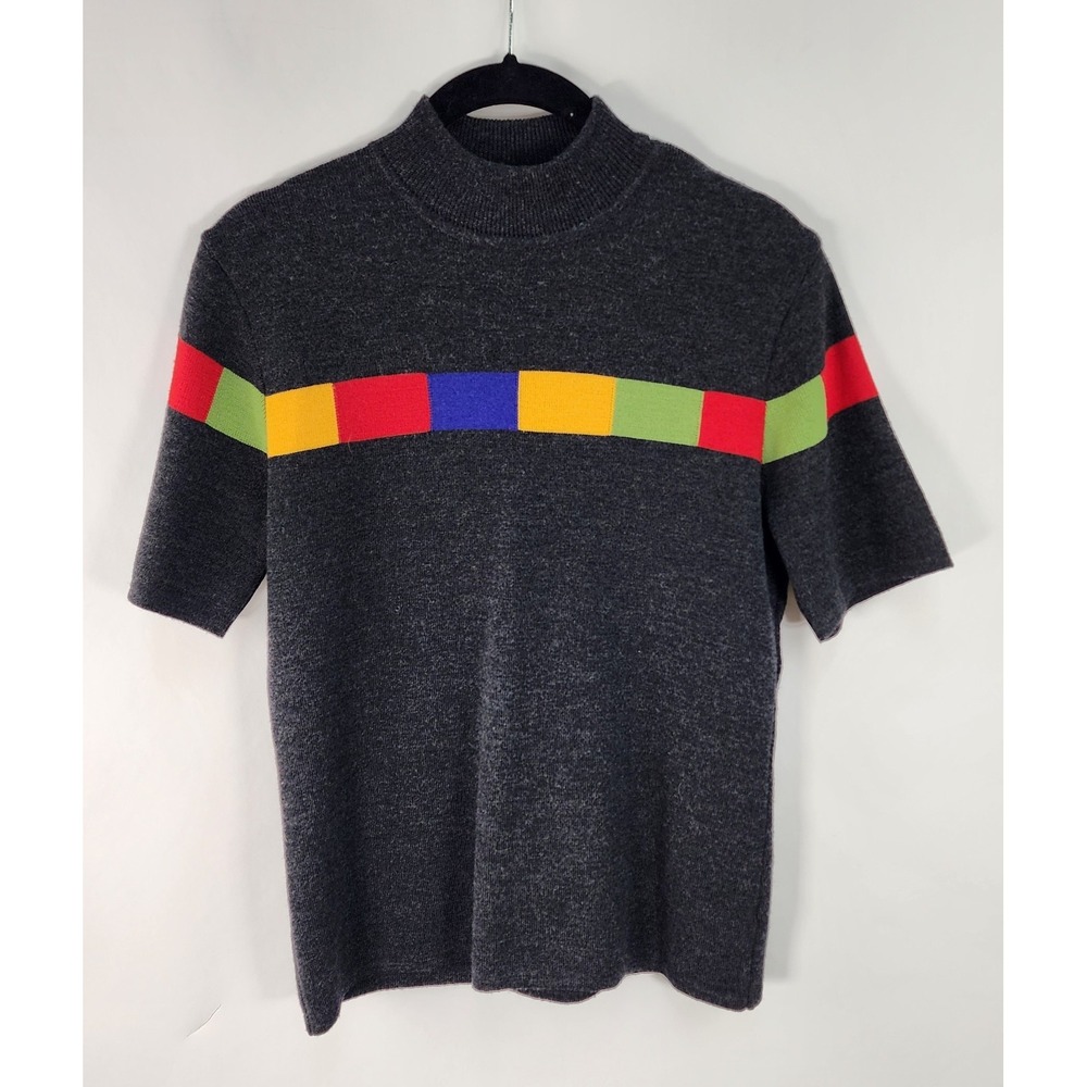 Worth New York Sweater Women's S Black Colorblock Mock Neck Short Sleeve